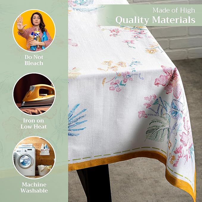 Maison d' Hermine Table Cloth Rectangle Table 100% Cotton 60 x 108 Inches Tablecloth Reusable Decorative for Dining Room, Farmhouse, Home, Party, Festive & Wedding Spring Summer - Paradise Island