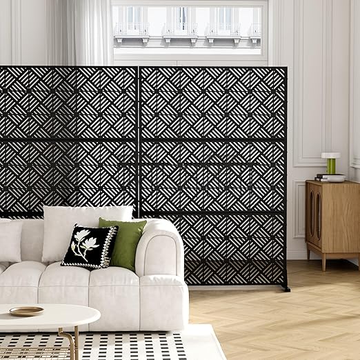 Casaphoria Metal Privacy Screen Outdoor, 72" H x 47" W Freestanding Decorative Privacy Screen for Patio Deck Balcony Garden with Stable Base, Black-Cecil