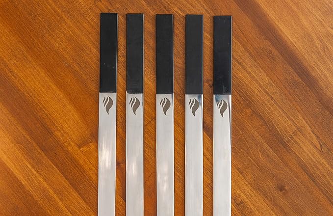 1” Wide Flat Cast Iron Skewers (Set of 5) – Heavy-Duty BBQ Sticks in 22”, 27”, 32” – Koobideh, Tandoori, Kebab Grilling – With Storage Bag – By India’s BBQ (22 inches)