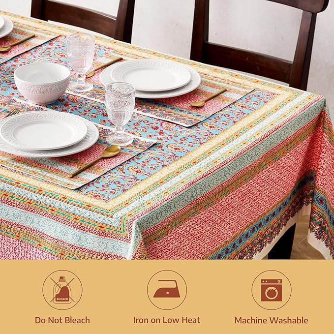 Maison d' Hermine Premium Table Cloth Rectangle Table 100% Combed Cotton 90 x 70 Inches Tablecloth Reusable Decorative for Dining Room, Farmhouse, Home, Party, Festive & Wedding - Lauris