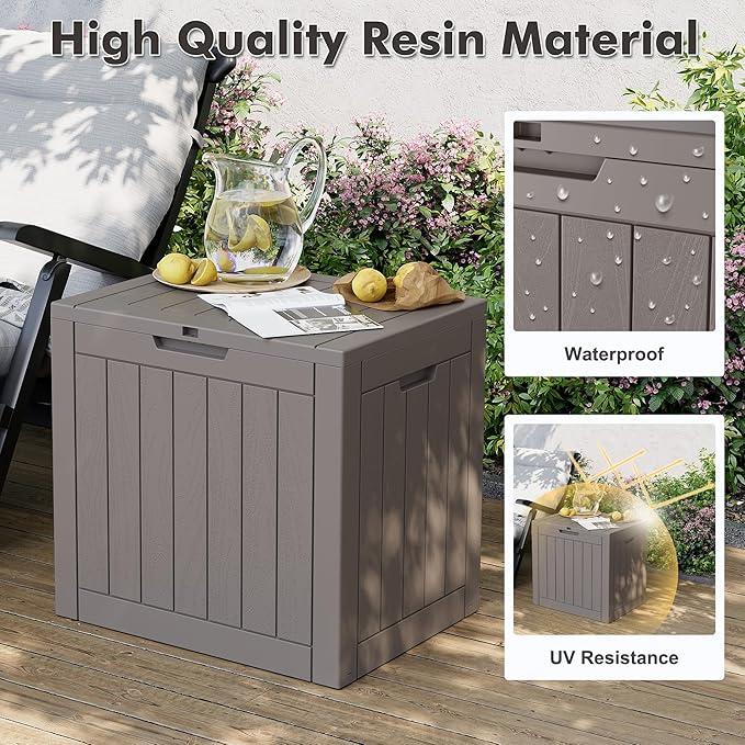 Outdoor Storage Box, Resin Deck Boxes Outdoor Waterproof For Patio Furniture, Garden Tools, Pool Supplies, UV Resistant, Lockable (32 Gallon, Grey)