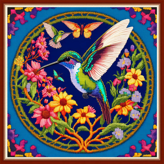 Dimensean Stamped Cross Stitch Kits Full Range of Embroidery Patterns Starter Kits for Beginners Adult or Kids DIY Cross Stitches Needlepoint Kits 11CT-Hummingbirds Gather Honey 17.7x17.7 inch
