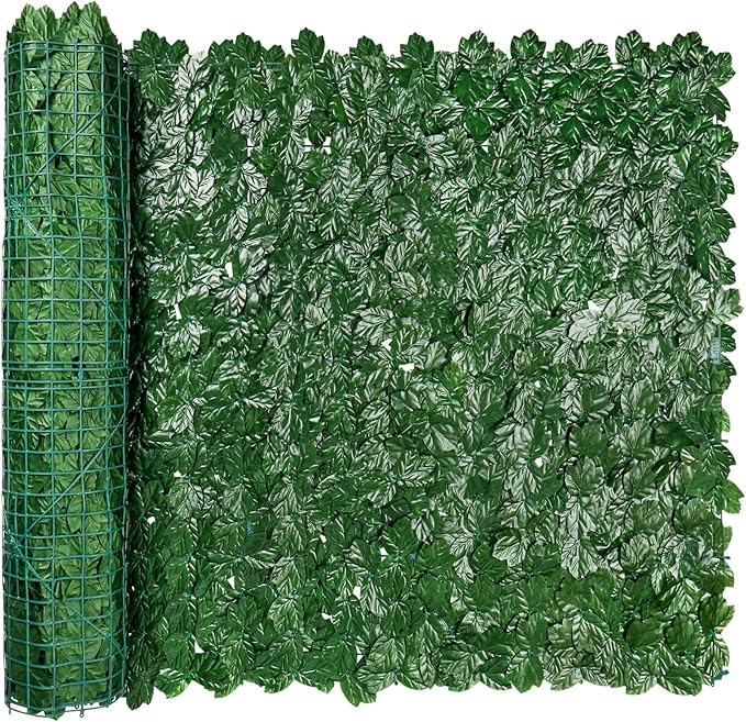 iCover 59x118in Artificial Ivy Privacy Screen for Fence, Green Maple Leaf Strengthened Joint Prevent Leaves Falling Off, Faux Hedge Panels Greenery Vines, Decorative Fences for Outdoor, Garden