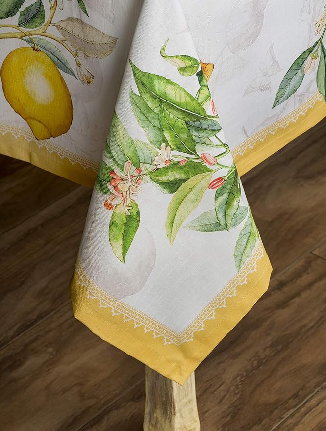 Maison d' Hermine Table Cloth Rectangle Table 100% Cotton 60 x 108 Inches Tablecloth Reusable Decorative for Dining Room, Farmhouse, Home, Party, Festive & Wedding Spring Summer - Limoncello