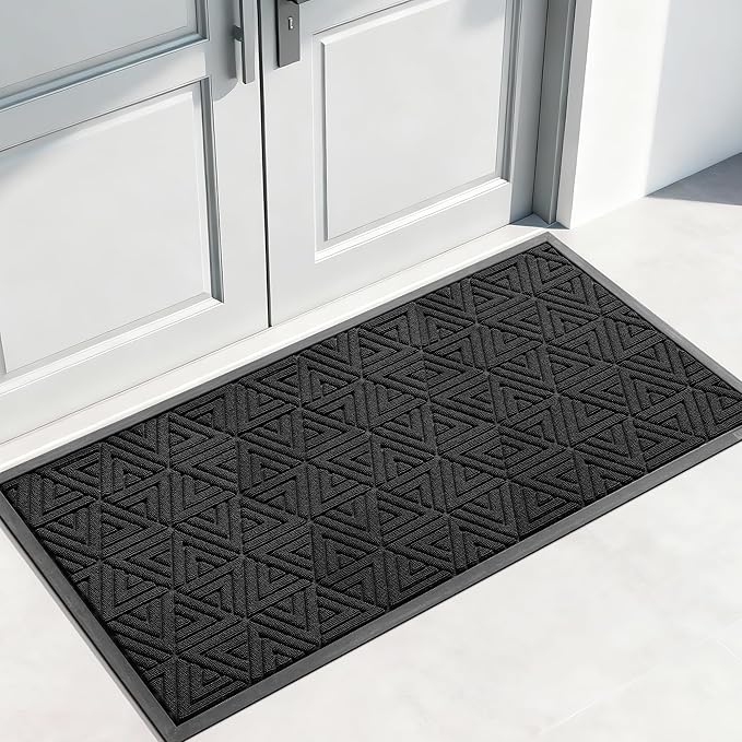 Yimobra Large Door Mat 47x24, All-Weather Waterproof Non-Slip Welcome Matt Outdoor, Heavy Duty Non Slip Doormat for Entryway for Patio and Garage Indoor, Easy Clean, Black