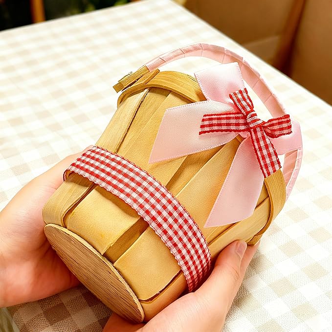 10 Pcs Mini Wooden Apple Baskets Bulk 4 x 5.1 Inch Bushel Baskets with Handle for Gifts, Farmers Market, Fall Picnic, Garden Picking, Fruit Strawberry Flowers Crafts, Home Wedding Party Decor
