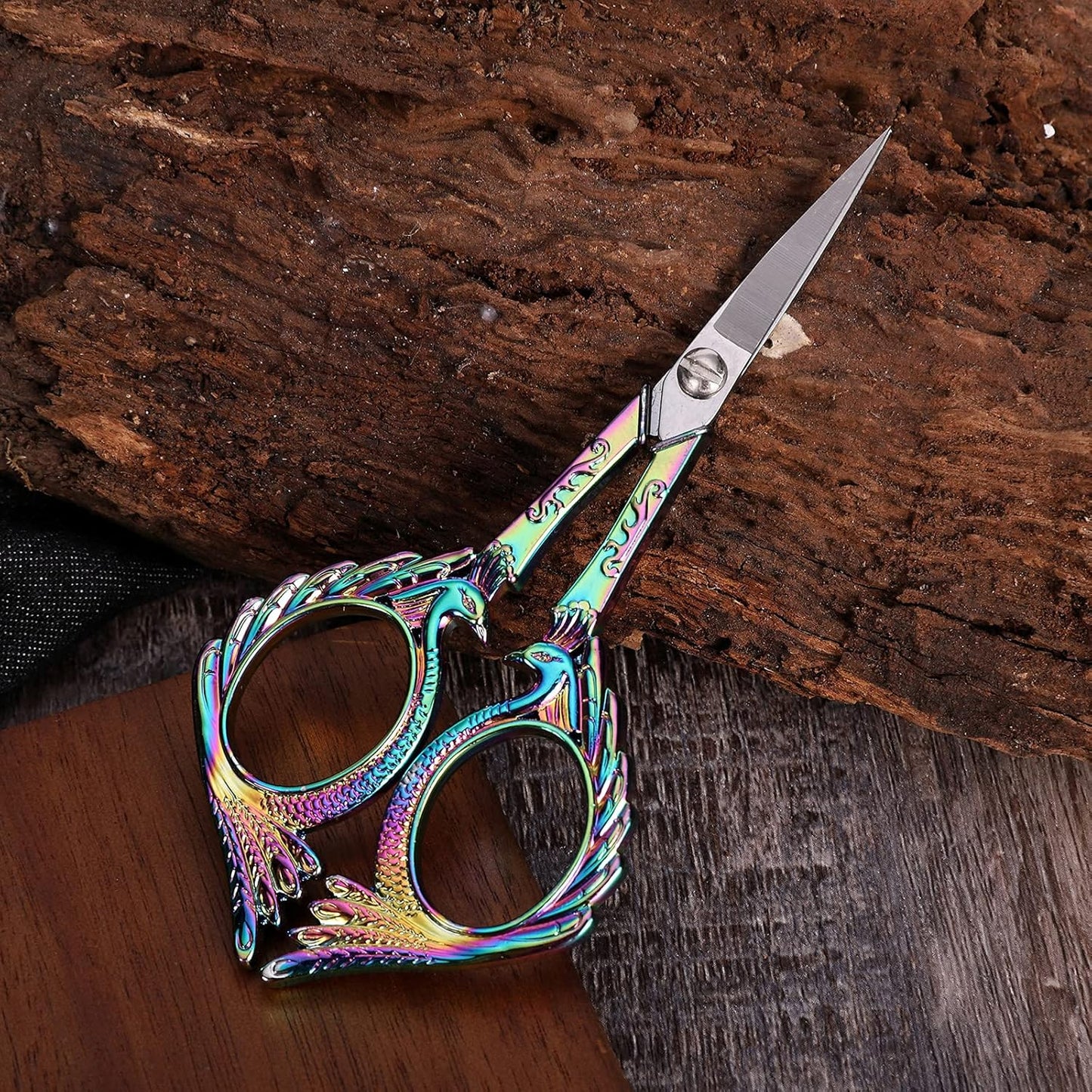 Embroidery Scissors - Small Vintage Sharp Detail Shears for DIY Craft, Sewing, Artwork, Needlework Yarn, Fabric Cutting, Thread Snips, 5in Rainbow Peacock Style