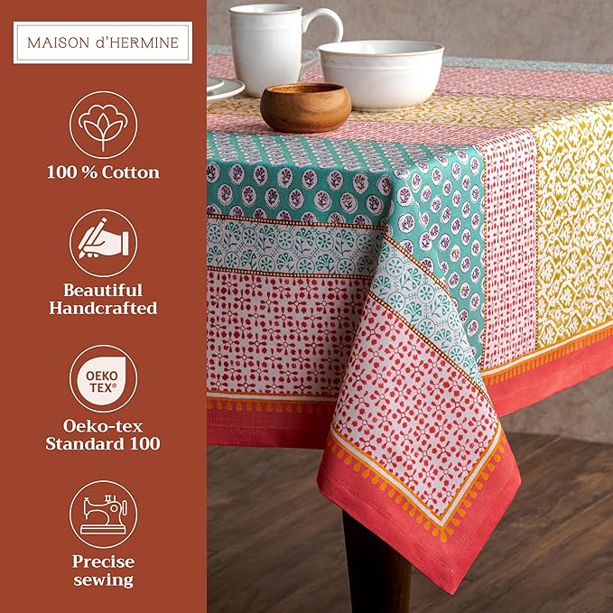 Maison d' Hermine Table Cloth Square Table 100% Cotton 54 x 54 Inches Tablecloth Reusable Decorative Everyday Use for Dining Room, Farmhouse, Home, Party, Festive & Wedding Spring Summer - Provence