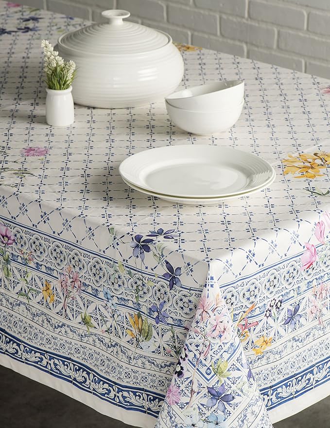 Maison d' Hermine Table Cloth Rectangle Table 100% Cotton 70 x 120 Inches Tablecloth Reusable Decorative Everyday Use for Dining Room, Farmhouse, Home, Party, Festive & Wedding Spring Summer - Faience