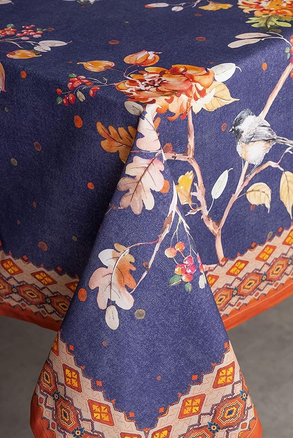 Maison d' Hermine Table Cloth Rectangle Table 100% Cotton 60 x 120 Inches Fall Tablecloth Reusable Everyday Use for Thanksgiving Christmas Decorations Dining Farmhouse Party (Kelim - Infinity)