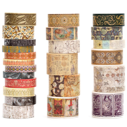 Vintage Washi Tape Set - 24 Rolls Arts Adhesive Tapes Assorted Retro Decorative Masking Tape Sets for Craft, Kids, Scrapbook, DIY, Gift Wrapping (12-Mystic Tarot)