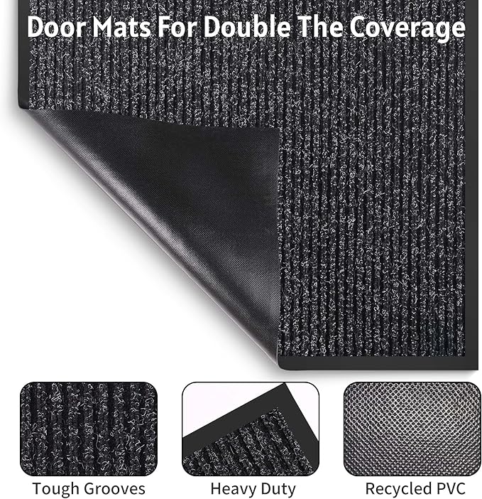 Front Door Mat Indoor Outdoor Entrance, 30" x 72" All-Season Heavy Duty Waterproof Doormat, Non-Slip Absorbent Entryway Mat, Easy to Clean, Low Profile Commercial Floor Mat for Indoor Outdoor