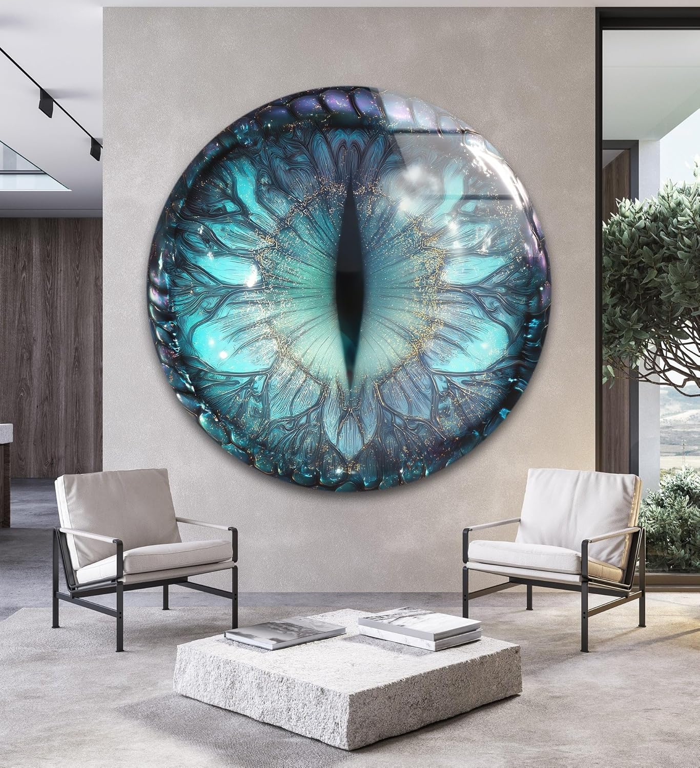 My Photostation.com 24''(60cm) Diameter Mystical Dragon Eye Round Glass Wall Art Tempered Glass Printing Wall Decor Large Wall Art Wall Hangings
