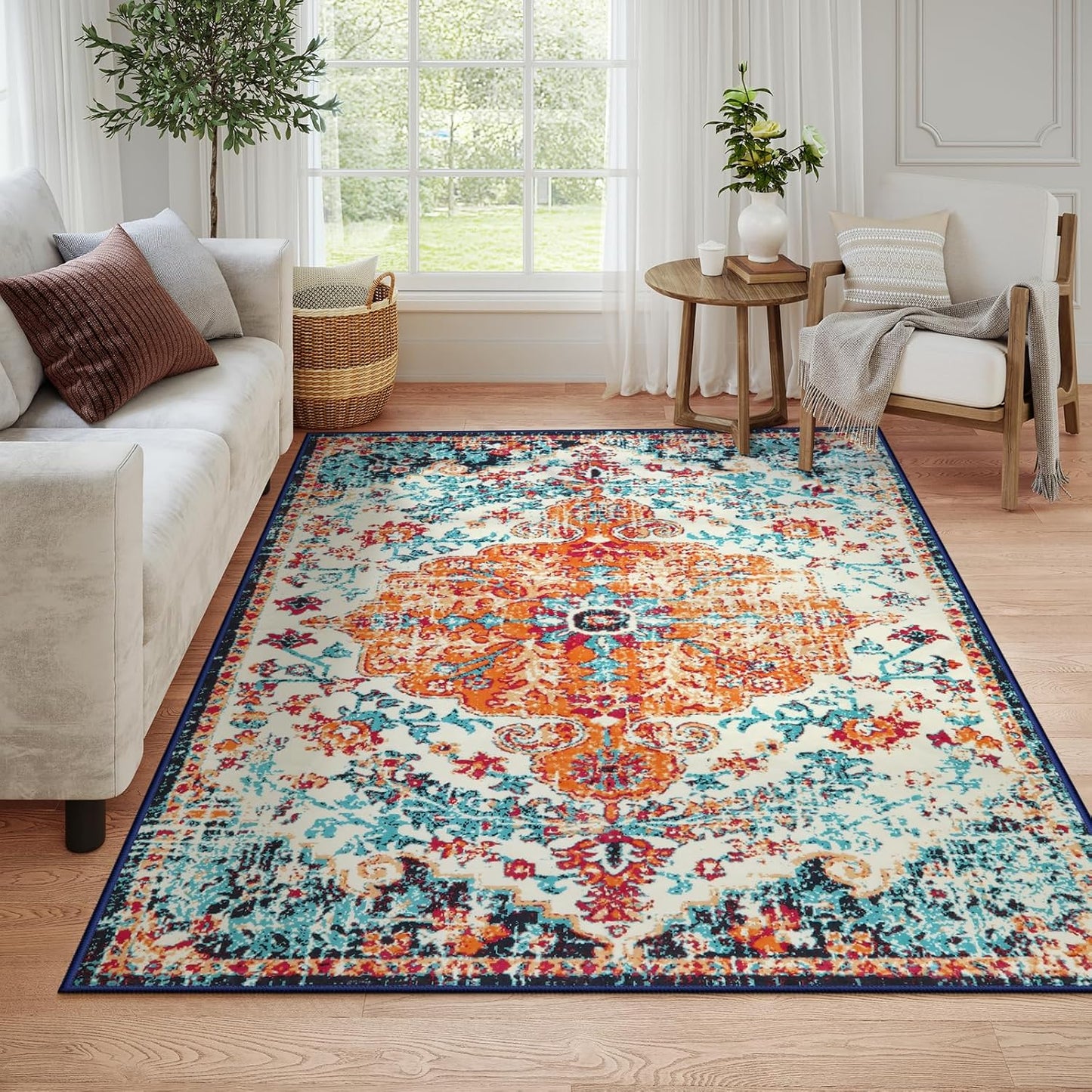 Lahome Orange 6x9 Area Rugs Boho Washable Area Rug for Bedroom,Large Area Rugs for Living Room Dining Room,Bohemian Vintage Non Slip Low Pile Indoor Accent Carpet for Home Office(6x9ft,Orange)