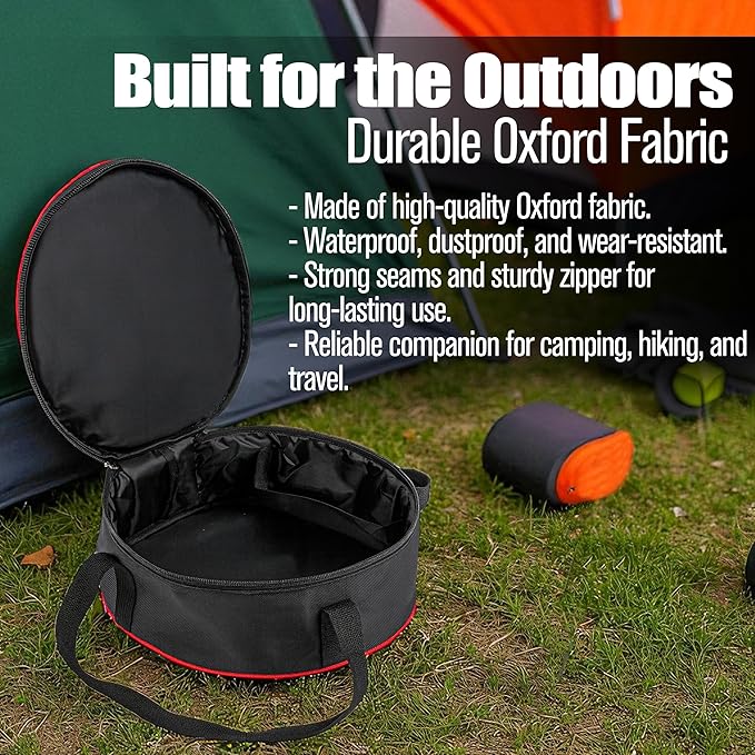 Camping Tableware Organizer Outdoor Hiking Plate Dishes Bowl Pot Storage Bag, Large Round Crockery Protectors Travel Dinnerware Chest, Camp Dish Bags with Zipper for Cupboard