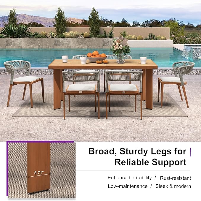 PURPLE LEAF Patio Dining Set for 6 Furniture Set Aluminum Rattan Wicker Patio Table and Chairs Set for Lawn Backyard Deep Teak