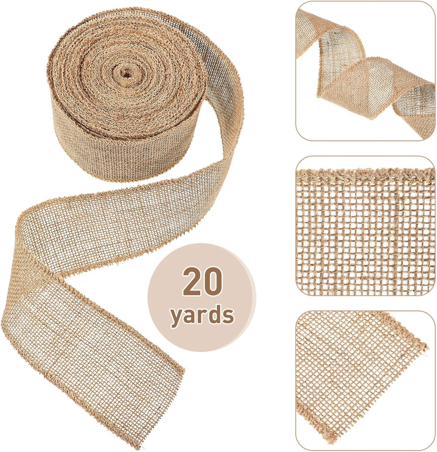 Chuangdi 20 Yard 3 Inches Burlap Ribbon Wide Jute Ribbon Natural Burlap Fabric Roll Wired Edge for Wreaths, Christmas Tree Decoration, Big Bow Crafts, Gift Wrapping, Wedding