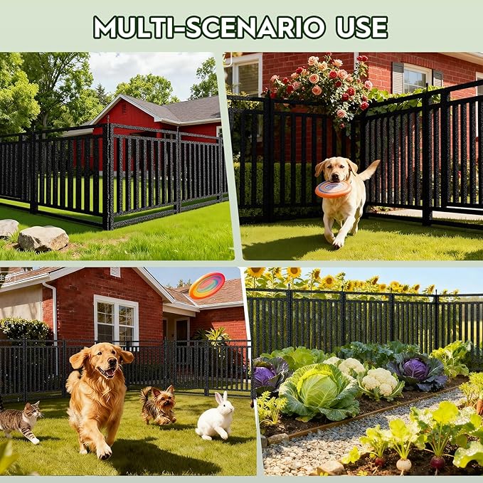 Garden Fence 32in (H) x 18ft (L), 7 Panels + 1 Gate, Durable Outdoor Yard Barrier, Secure Garden Fencing Weather-Resistant Fence Ideal for Pets, Privacy & Decoration, Black Silver