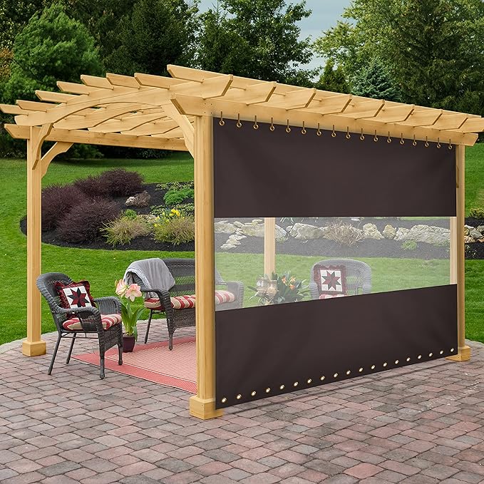Covers & all Outdoor Clear Panel Curtain, 12 oz Vinyl Outdor Curtains for Patio, Waterproof & Weather Resistant Tarp with Brass Grommets for Pergola, Porch, Gazebos, Balcony (12'H x 10'W feet, Coffee)