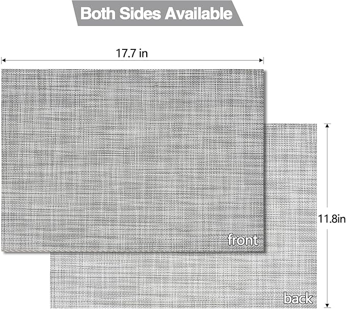 SLKQG Gray Placemats Set of 6 - Easy Clean Washable Vinyl Placemats - Wipeable Heat Resistant Table Mats for Dining Table - 17.7x11.8 Inch (6, Gray Black White)