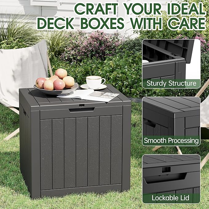 KAMABOKO Deck Box, 35 Gallon Resin Indoor and Outdoor Storage Boxes Waterproof for Garden Tools, Patio Accessories Storage Bench, Patio Furniture and Cushions with Lockable Lid, Black