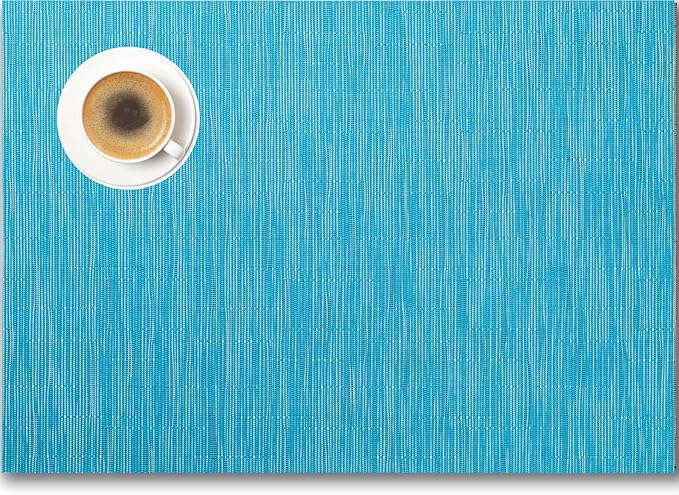 Placemats Set of 8 - Easy Clean Woven Vinyl Placemats for Dining Table, Indoor/Outdoor Place Mats, Washable PVC Table Mats（Teal Blue）