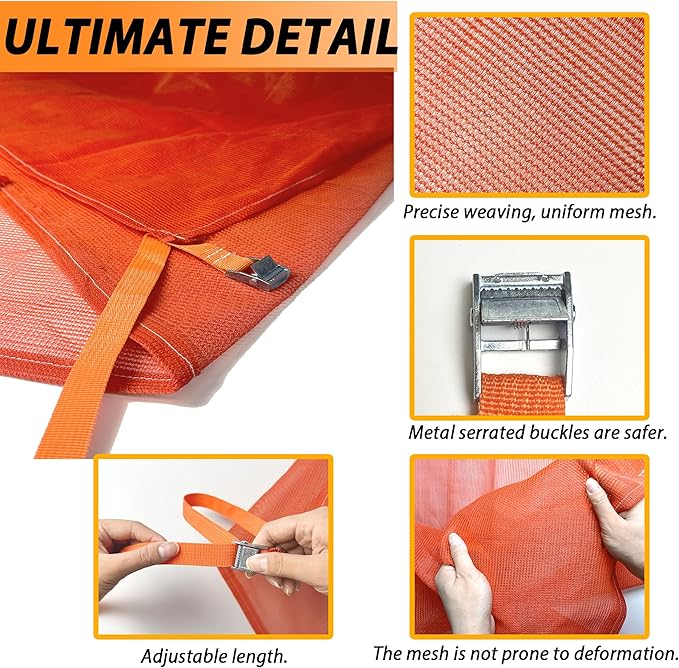 20' L x 40" W Construction Safety Debris Netting with 14 Tapes & Buckles, Orange Fire Retardant Pump Jack Safety Net, Scaffold Safety Netting Rolls Scaffold Net Enclosure
