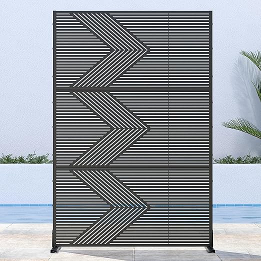 Casaphoria 72" H x 47" W Metal Outdoor Privacy Screen, Freestanding Decorative Divider for Patio, Deck, Balcony, and Garden with Stable Base, Black-Cedric