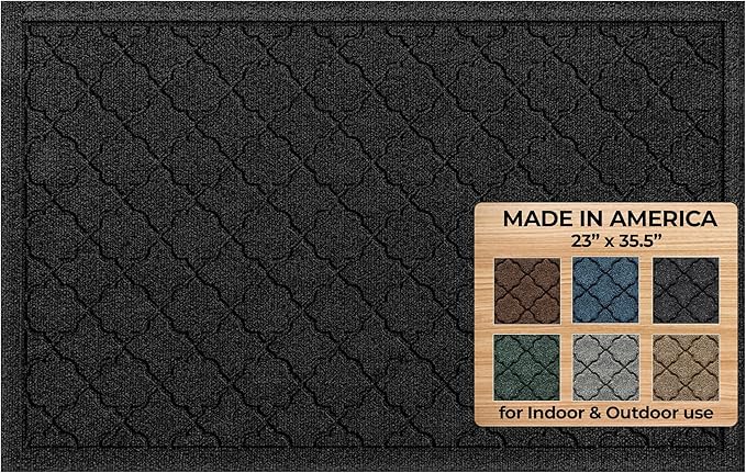 WaterHog Heavy Duty Doorway Mat, 2' x 3', Made in USA, Durable & Skid-Resistant Entryway Mat, Water-Trapping, Indoor/Outdoor Decorative Floor Covering, Cordova Collection, Charcoal