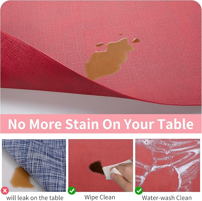 Maxpearl Faux Leather Placemats Set of 4, Waterproof - Wipe Clean - Heat Resistant - Anti Slip Dining Table Place Mats, Suitable for Indoor & Outdoor Use, 17’’×12’’, Red