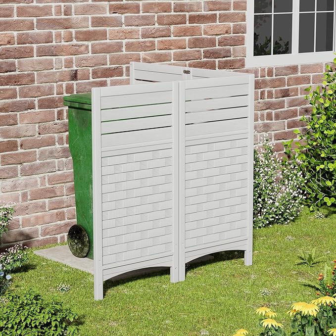 Outdoor Fence Privacy Panels,Resin Privacy Fence Panels for Outside,Air Conditioner/Trash Can/Pool Equipment Enclosure 4-Pack(Off-White)