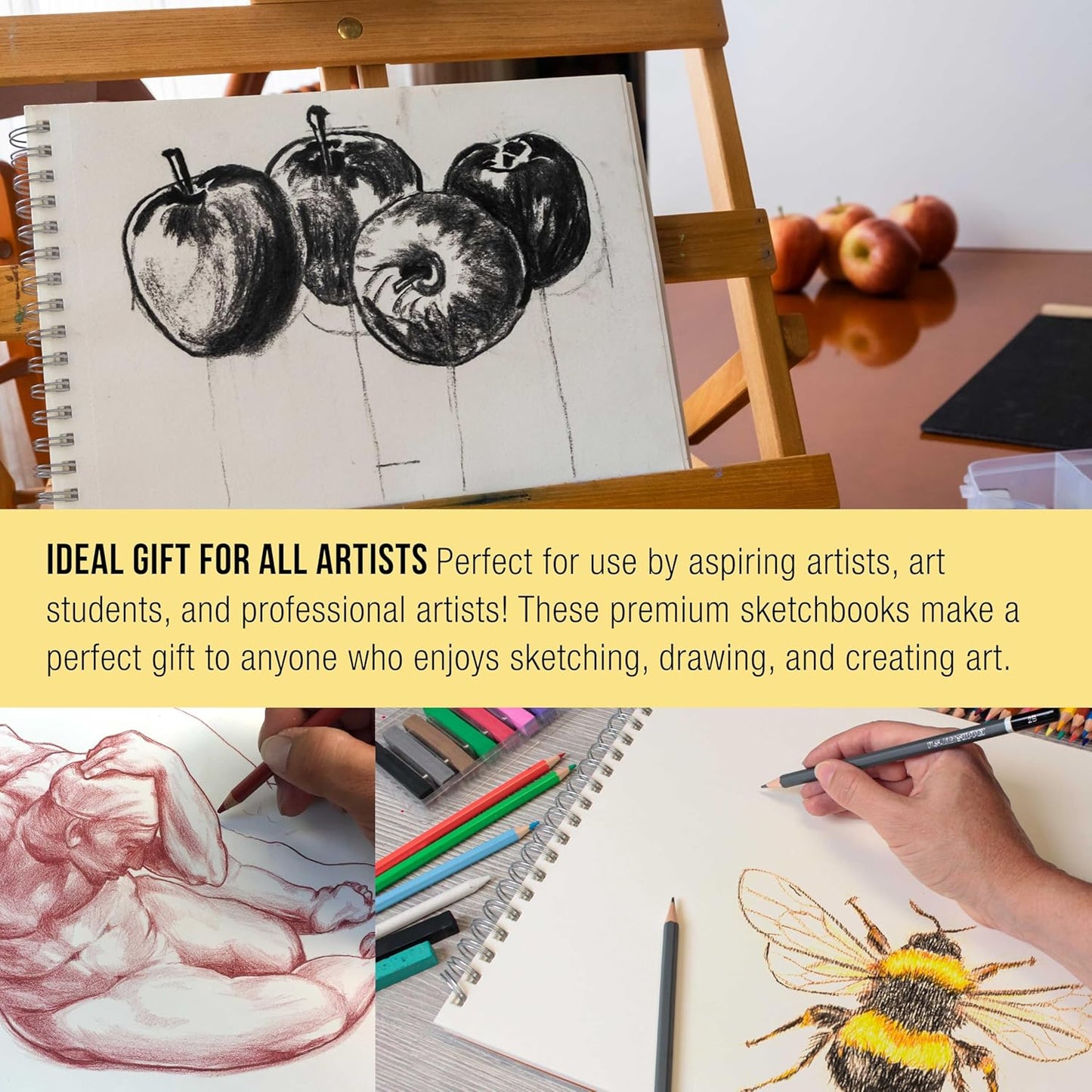 U.S. Art Supply 11”x14 Premium Heavy-Weight Paper Spiral Bound Sketch Book: 90 Pound (160gsm), 30-Sheet Drawing Pad (2 Pack)