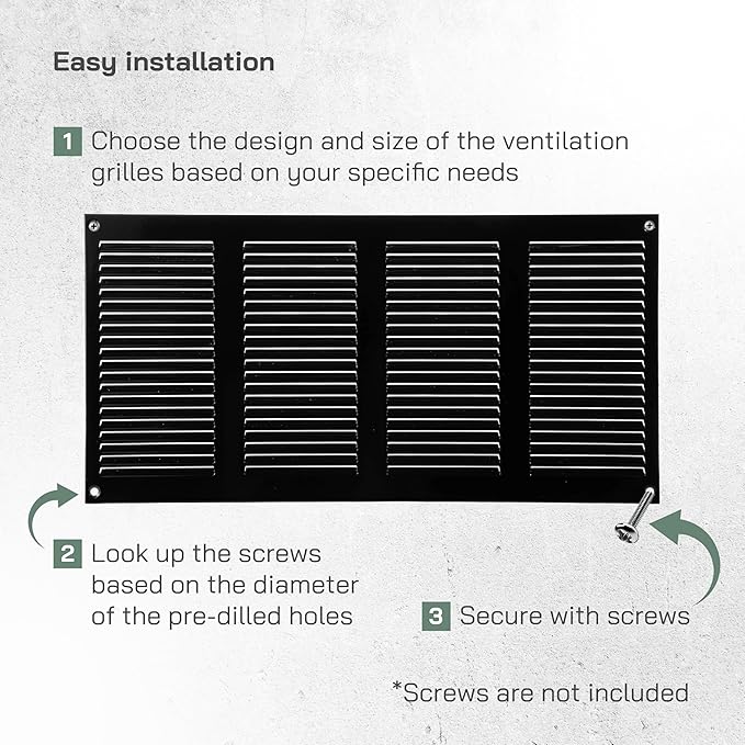 Vent Systems 16" x 8" Inch (Overall Dimensions) Pack of 2 - Black - Air Vent Cover Metal Air Return Grill with Built-in Pest Guard Screen HVAC Vent Duct Cover for Home Improvement