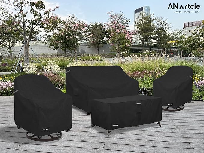 Swivel Patio Chair Cover 4 Pack,600D Waterproof Heavy Duty Outdoor Chair Cover(33 W x 35 D x 36 H inches),Patio Furniture Covers,Outdoor Furniture Covers Waterproof,Black