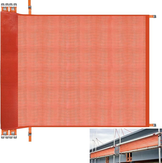 20' L x 40" W Construction Safety Debris Netting with 14 Tapes & Buckles, Orange Fire Retardant Pump Jack Safety Net, Scaffold Safety Netting Rolls Scaffold Net Enclosure