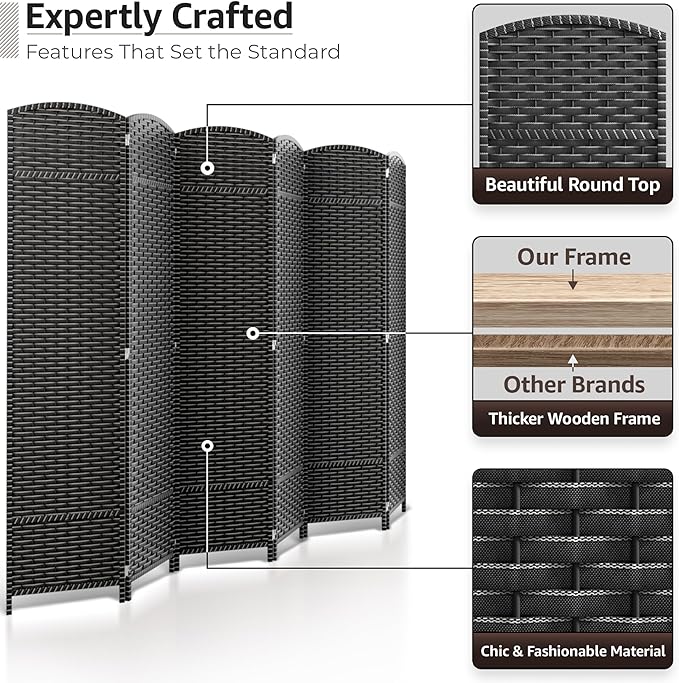 Sorbus 6 Panel Room Divider 6 ft. Tall - Privacy Screen, Extra Wide Double Hinged Panels, Mesh Hand-Woven Design, Partition Room Dividers and Folding Privacy Screens, Wall Divider for Room Separation