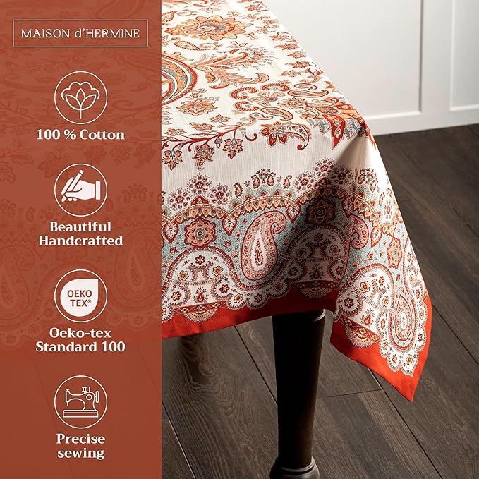 Maison d' Hermine Table Cloth Square Table 100% Cotton 54 x 54 Inches Fall Tablecloth Reusable Everyday Use for Thanksgiving Christmas Decorations Dining Farmhouse Party (Cachemire)