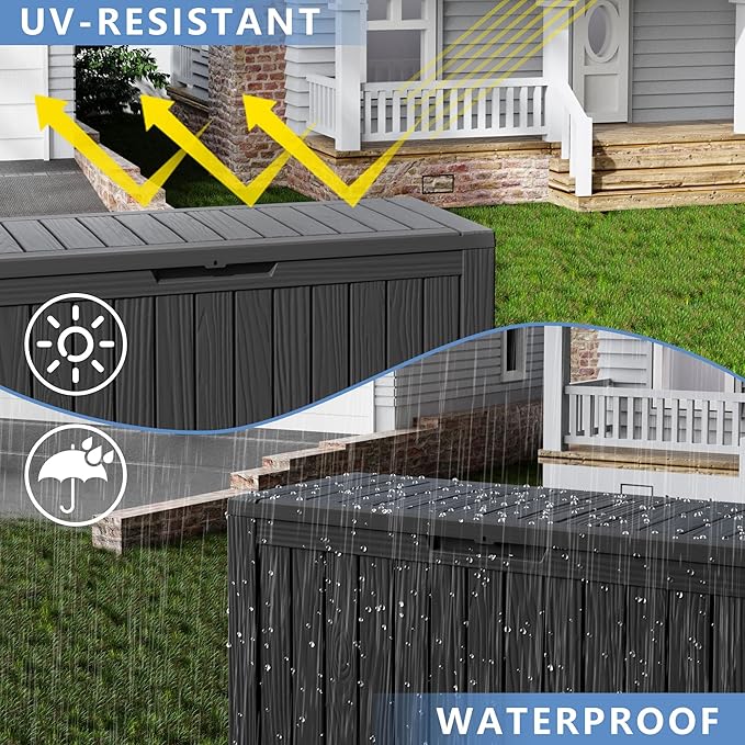80 Gallon Waterproof Resin Deck Box, UV Resistant Outdoor Storage for Garden, Patio, Porch, Delivery（Black，80 Gallon）