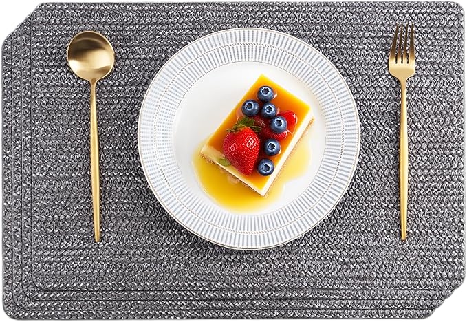 POLYTE Indoor/Outdoor Washable Woven Vinyl Table Dining Placemats, Set of 4