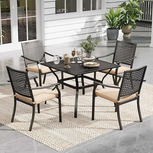 Sophia & William Patio Table and Chairs Set, Outdoor Dining Set for 4, 5 Piece Metal Patio Furniture, 37" Black Square Table(Beehive)