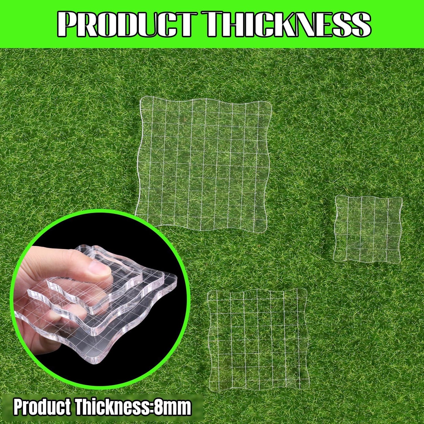 3Pcs Wave-Like Acrylic Blocks Set - Clear Stamp Blocks with Grid Lines for Scrapbooking Crafts