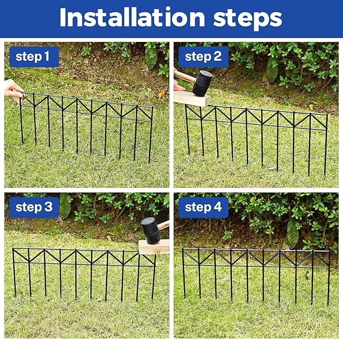 15 Pack 32" L x 10" H Animal Barrier Fence, No Dig Fence Patented Product, 5.5mm Galvanized Stakes with 2.1" Spacing, Anti Digging for Dogs Outdoor Yard Patio, Total 40Ft(L) X 10in(H) Black