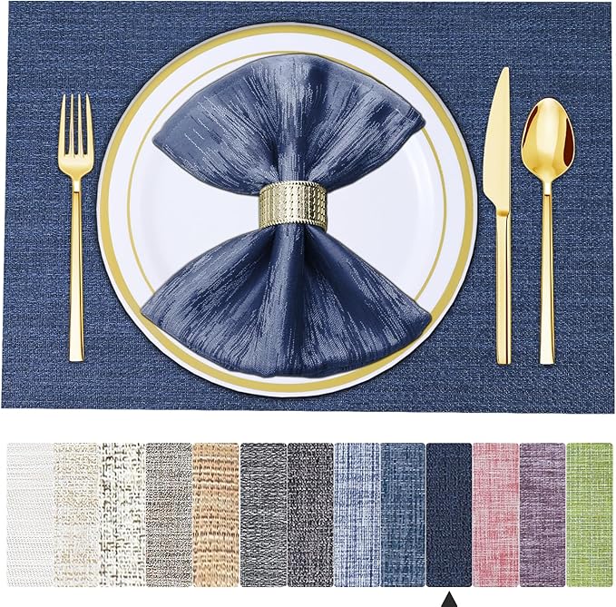 BETEAM Placemats Set of 8, Woven Vinyl Placemat for Dining Table Washable Wipeable Kitchen Place Mats Durable Indoor Outdoor Table Mats