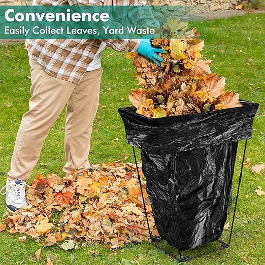 3. Reinforced Trash Bag Holder Metal Garden Waste Basket Stand for 30-45 Gallon Leaves & Recycling Foldable Yard Waste Bag Frame