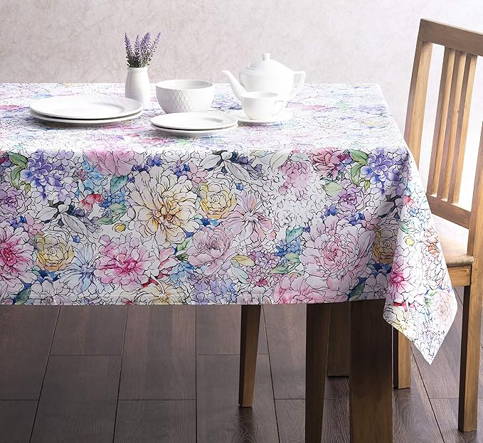 Maison d' Hermine Table Cloth Rectangle Table 100% Cotton 60 x 120 Inches Tablecloth Reusable Decorative for Dining Room, Farmhouse, Home, Party, Festive & Wedding Spring Summer - Floral Love