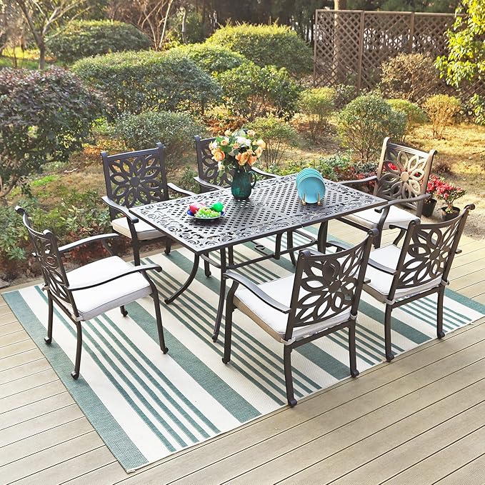 Sophia & William 2 Pieces Cast Aluminium Patio Dining Chairs Bronze with Cushions, Oversize Powder-Coating Outdoor Armchairs for Porch Yard Deck Balcony, Load Capacity Up to 350 lbs