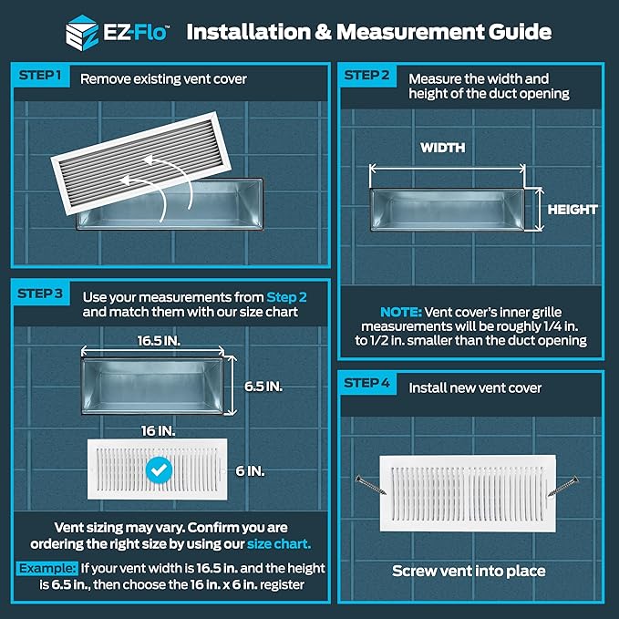EZ-FLO 16 x 6 Inch (Duct Opening) Air Vent Cover for Wall or Ceiling, Two-Way Ventilation Register, Solid Steel HVAC Register Cover, White, 61663