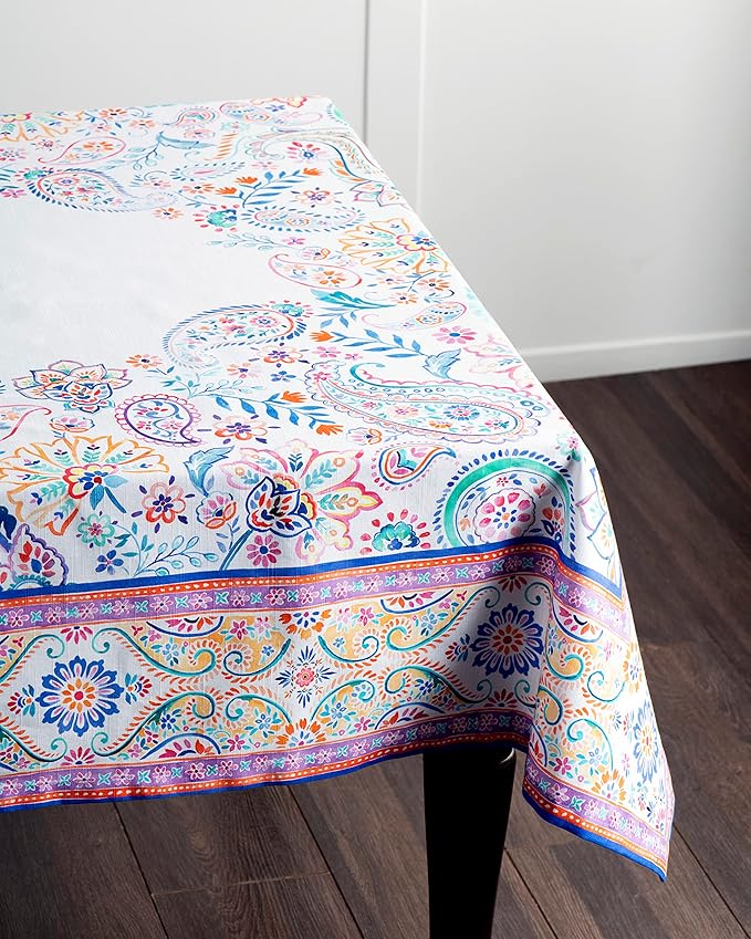 Maison d' Hermine Table Cloth Rectangle Table 100% Cotton 70 x 90 Inches Tablecloth Reusable Decorative for Dining Room, Farmhouse, Home, Party, Festive & Wedding Spring Summer - Indian Floral
