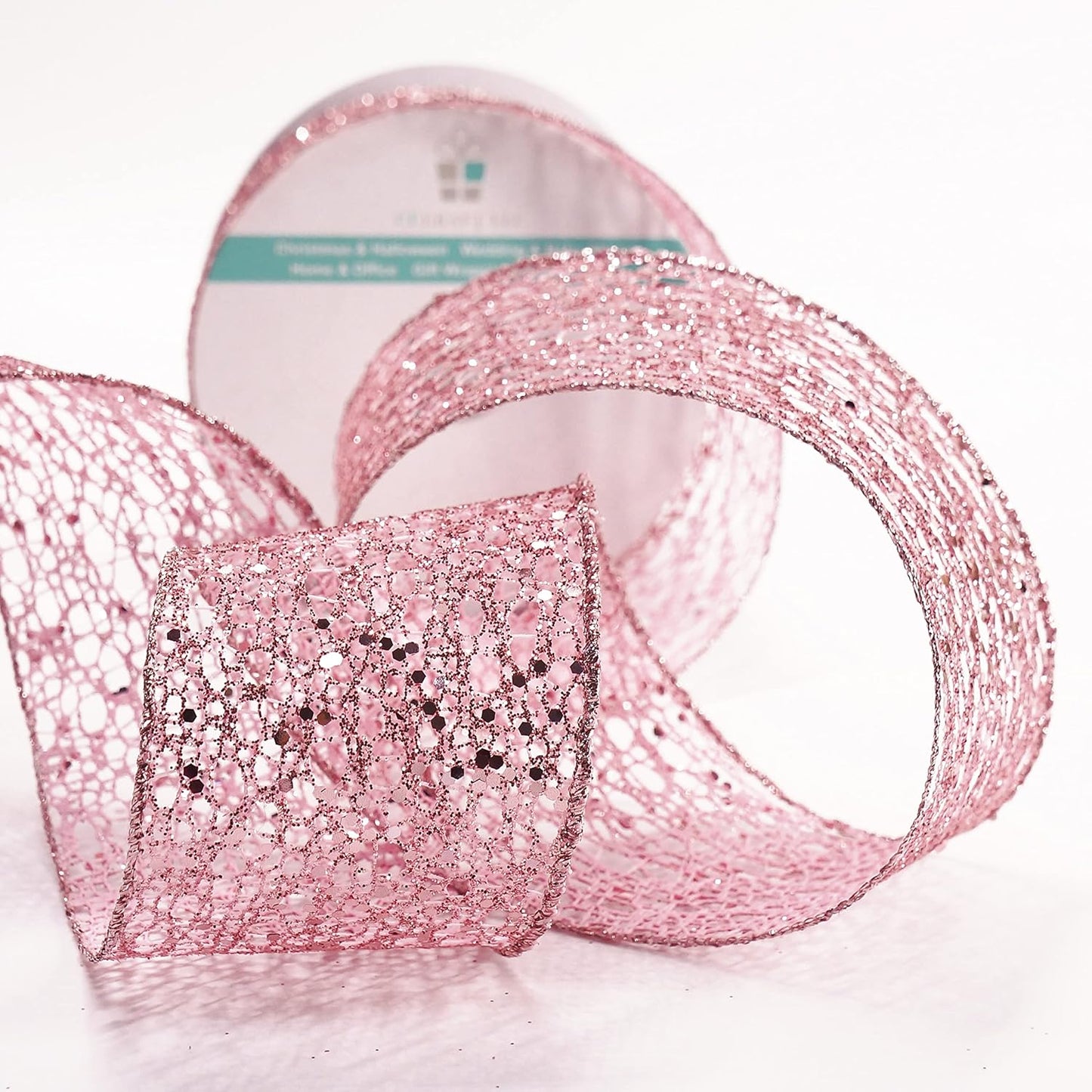 CT CRAFT LLC Sparkling Glitter Mesh Wired Ribbon 2.5" x 10 Yards Rose Gold for Christmas Home Decor Bow Gift Wrapping DIY Crafts Wreath
