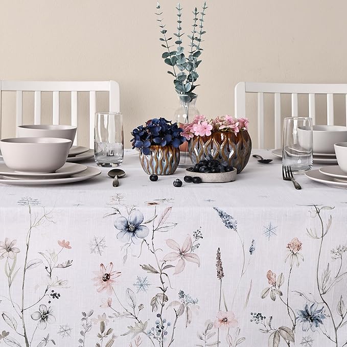 Maison d' Hermine Table Cloth Square Table 100% Cotton 54 x 54 Inches Fall Tablecloth Reusable Everyday Use for Thanksgiving Christmas Decorations Dining Farmhouse Party (Ice Florals)